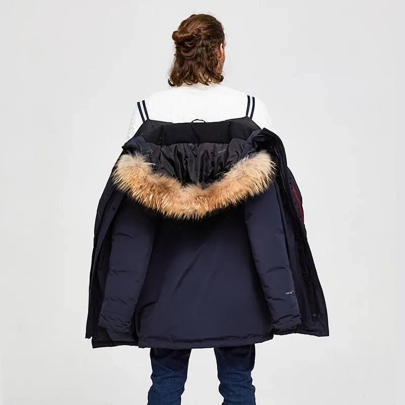 Men's Winter Casual Medium Warm Parka With Raccoon Fur
