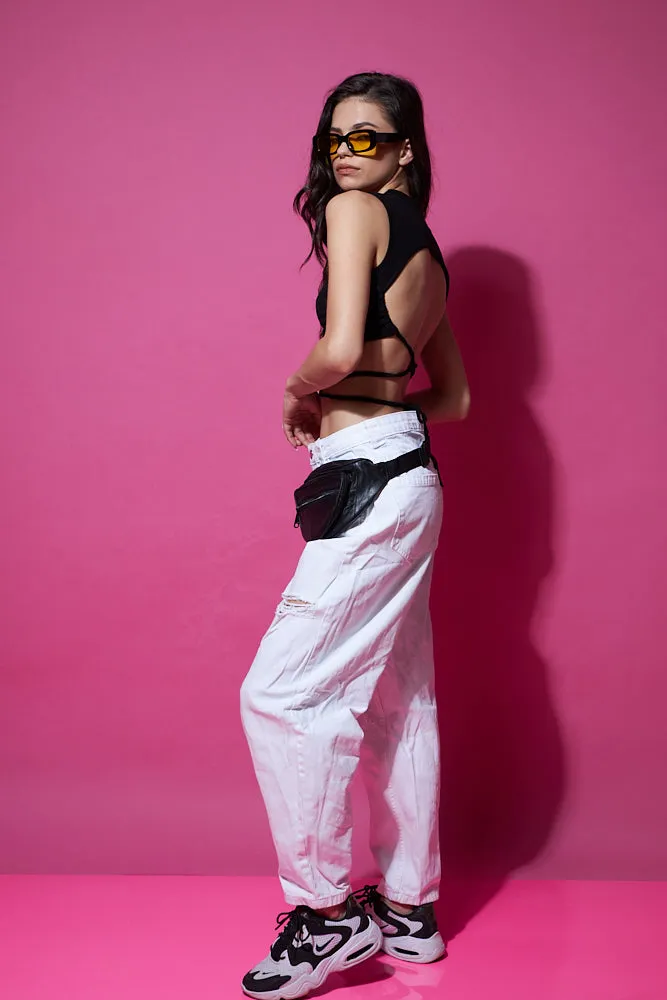 Midriff flossed tie up top