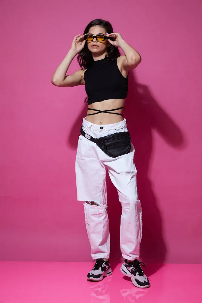 Midriff flossed tie up top