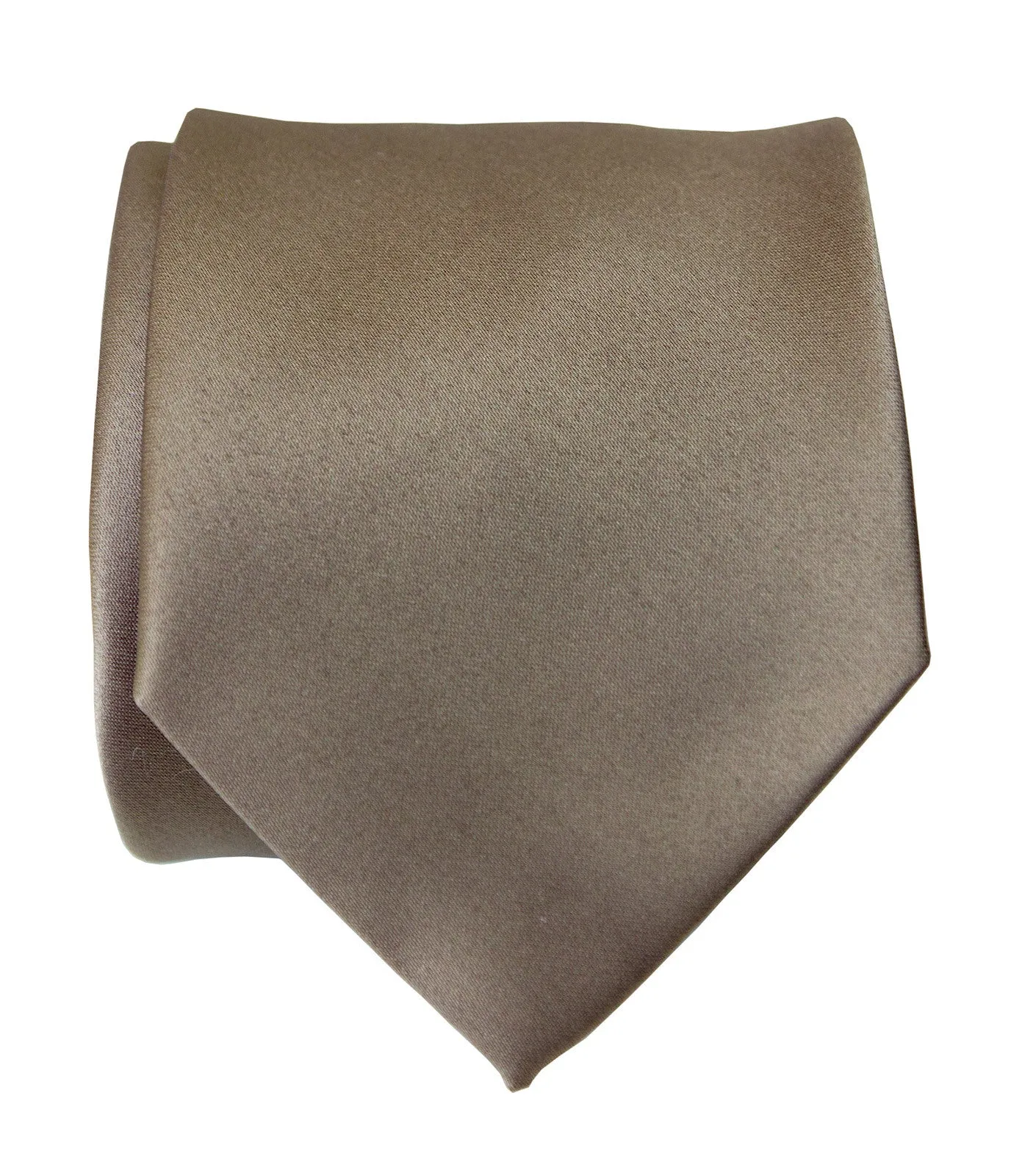 Mushroom Grey Necktie. Tan Solid Color Satin Finish Tie, No Print
