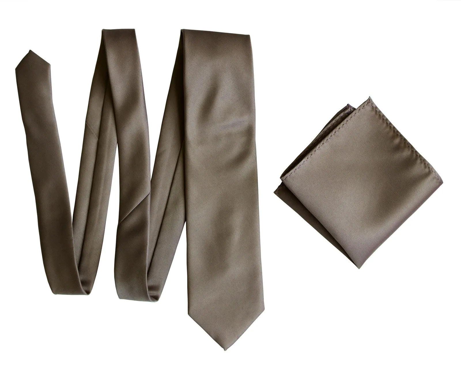 Mushroom Grey Necktie. Tan Solid Color Satin Finish Tie, No Print