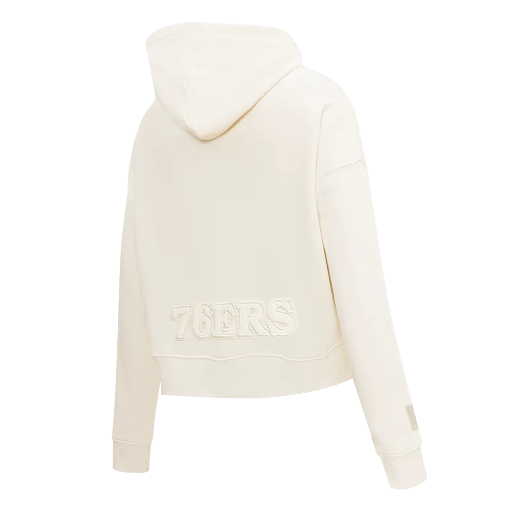 NBA PHILADELPHIA 76ERS NEUTRAL WOMEN'S CROPPED PO HOODIE (EGGSHELL)