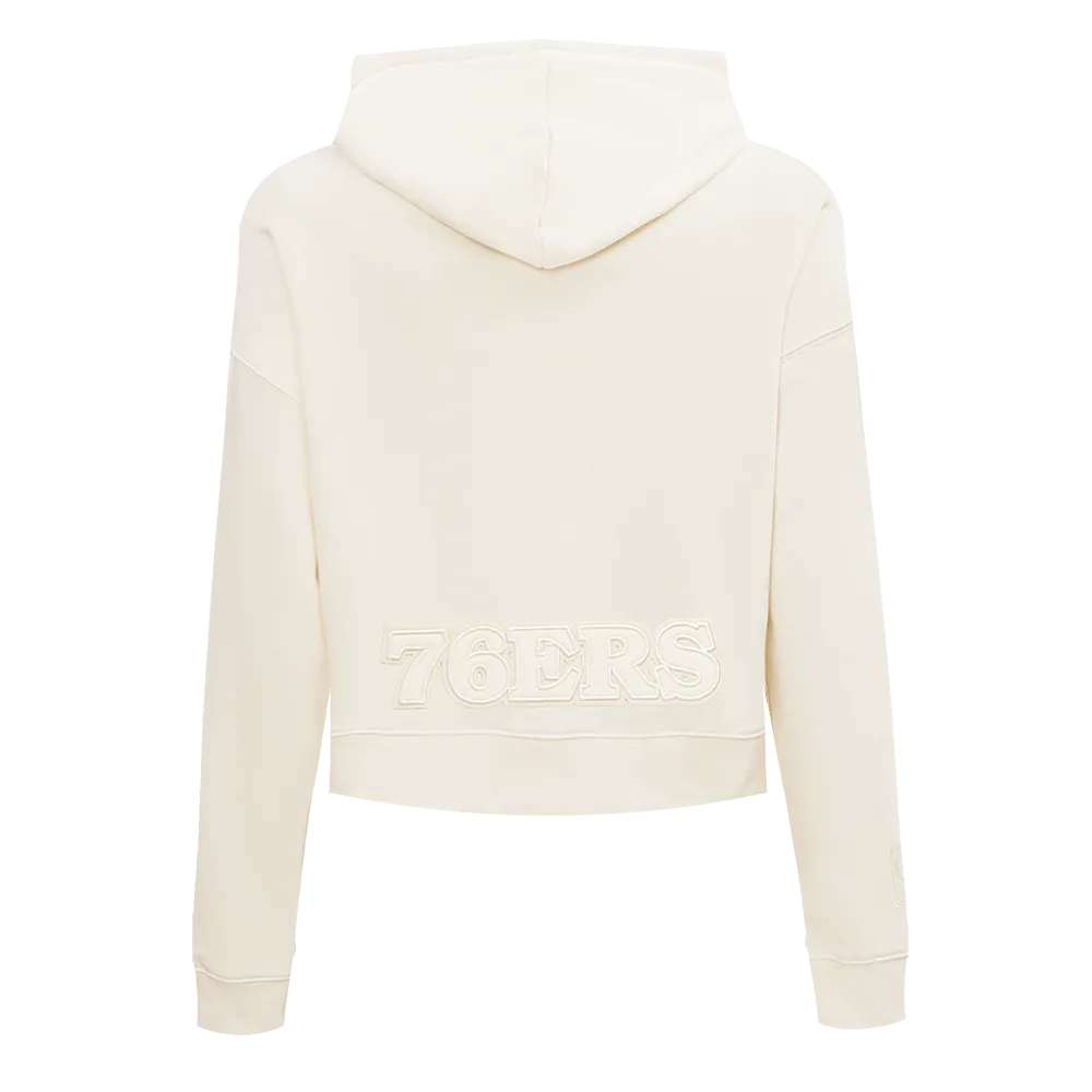NBA PHILADELPHIA 76ERS NEUTRAL WOMEN'S CROPPED PO HOODIE (EGGSHELL)