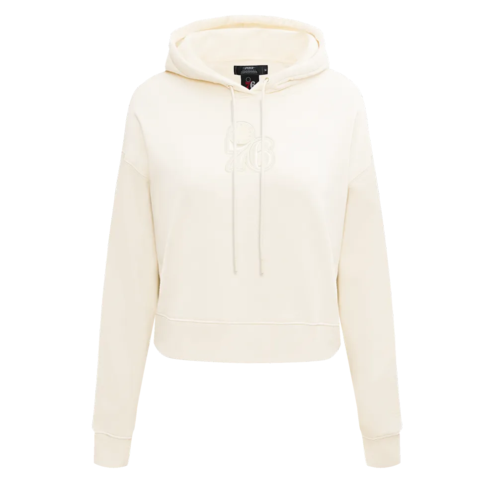 NBA PHILADELPHIA 76ERS NEUTRAL WOMEN'S CROPPED PO HOODIE (EGGSHELL)