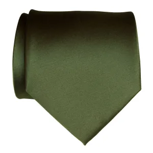 Olive Green Necktie. Dark Green Solid Color Satin Finish Tie, No Print