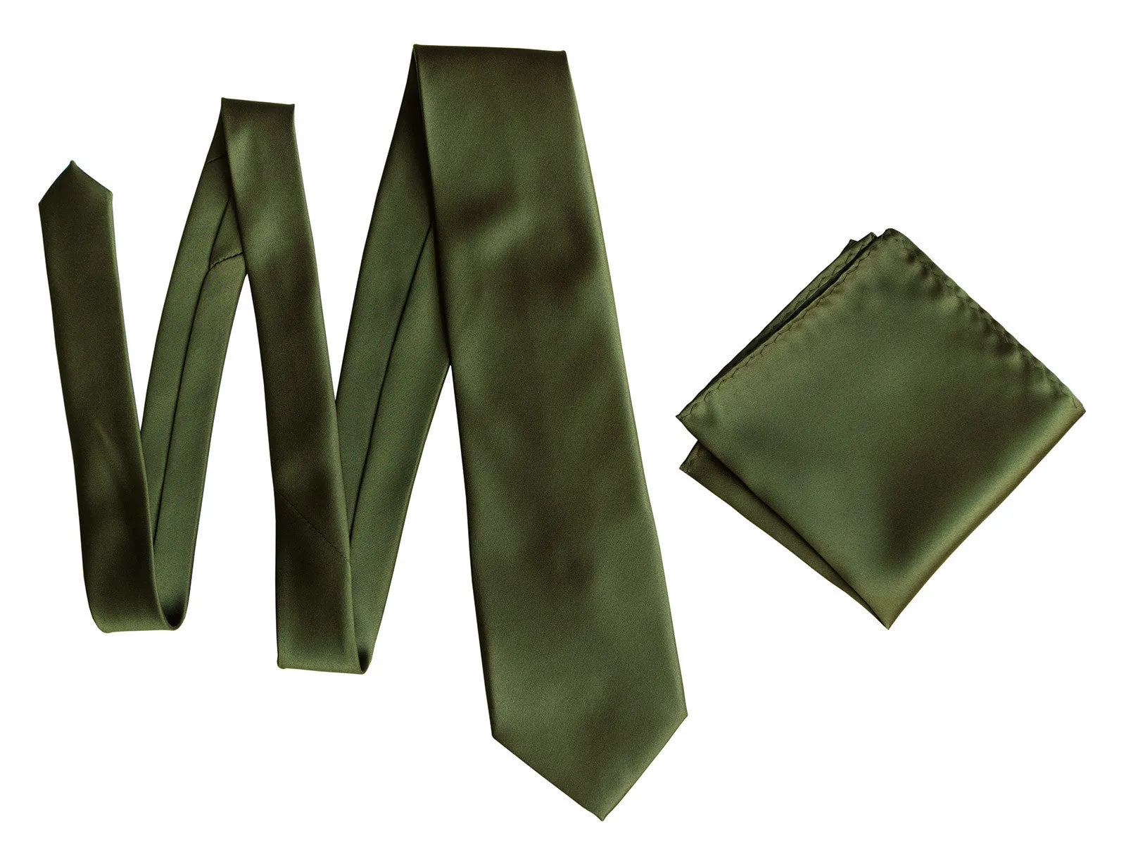 Olive Green Necktie. Dark Green Solid Color Satin Finish Tie, No Print