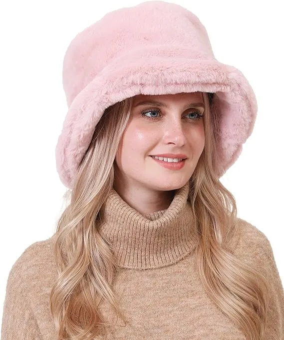 Oxford Chic Faux Fur White Winter Bucket Hat