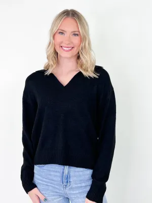 Paige - V Neck Long Sleeve Sweater (Black)