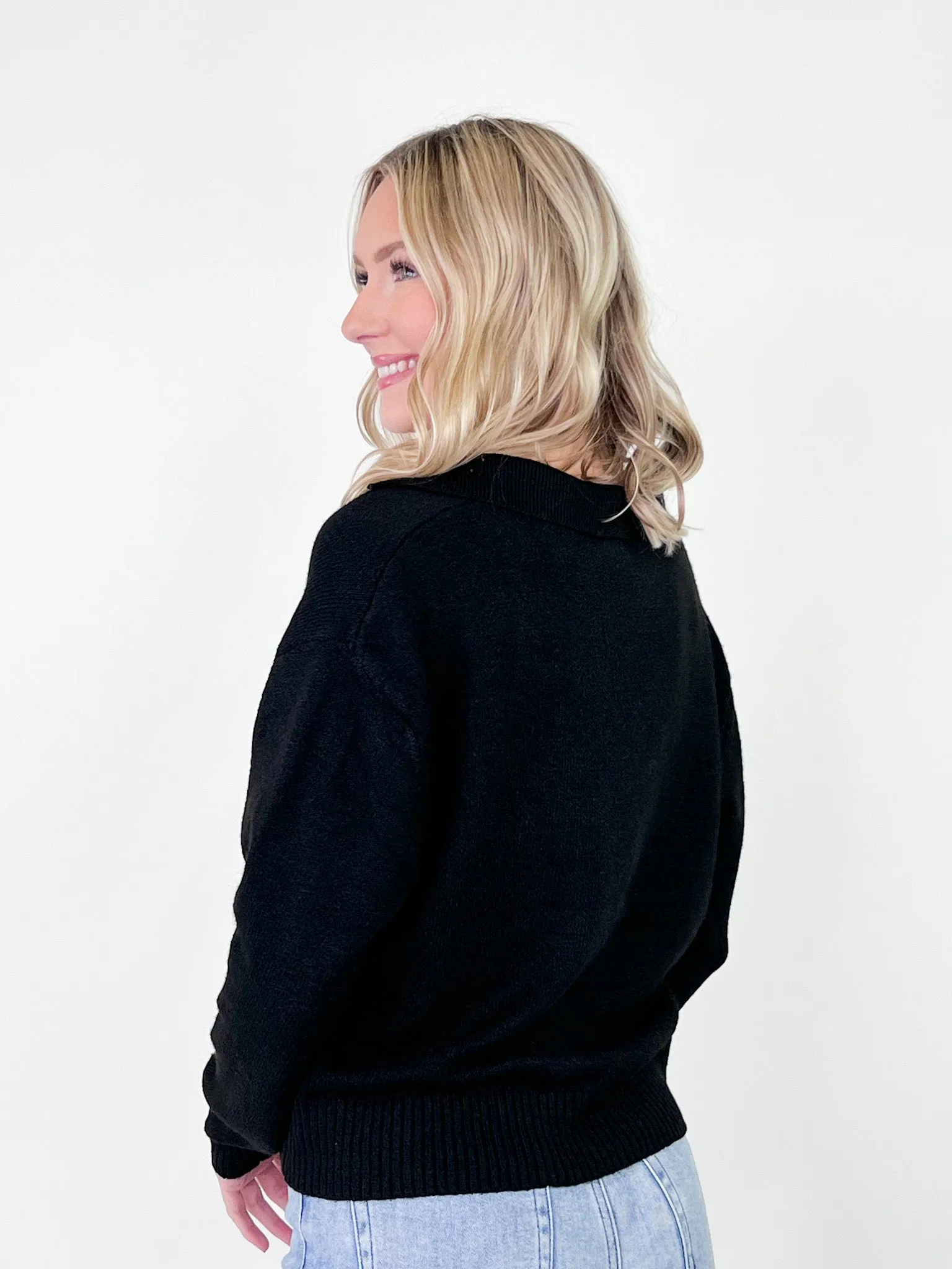 Paige - V Neck Long Sleeve Sweater (Black)