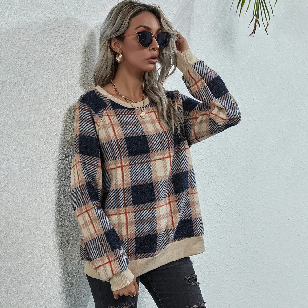 Plaid Casual Ladies Sweatshirt Fleece Shirt Women Wholesale