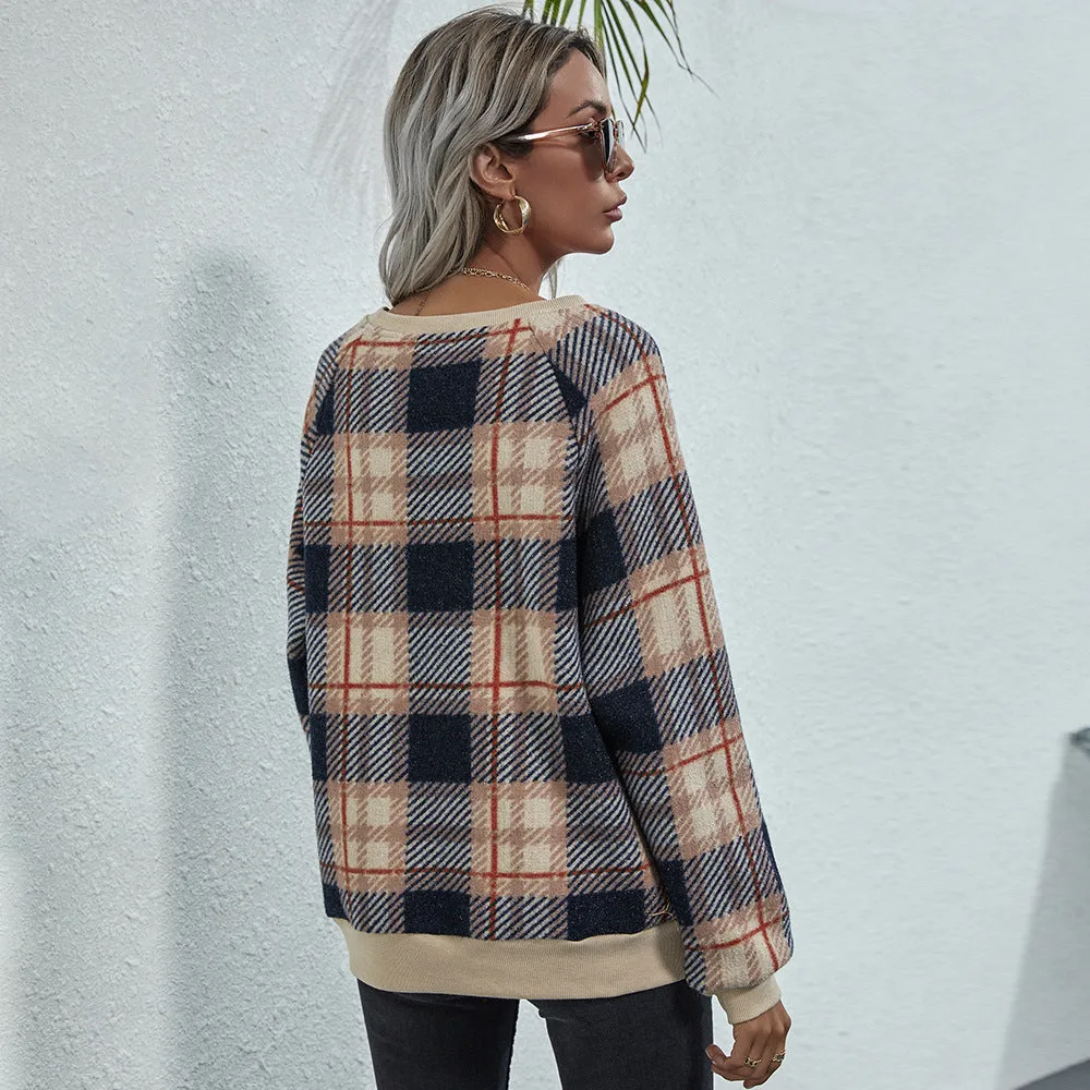 Plaid Casual Ladies Sweatshirt Fleece Shirt Women Wholesale