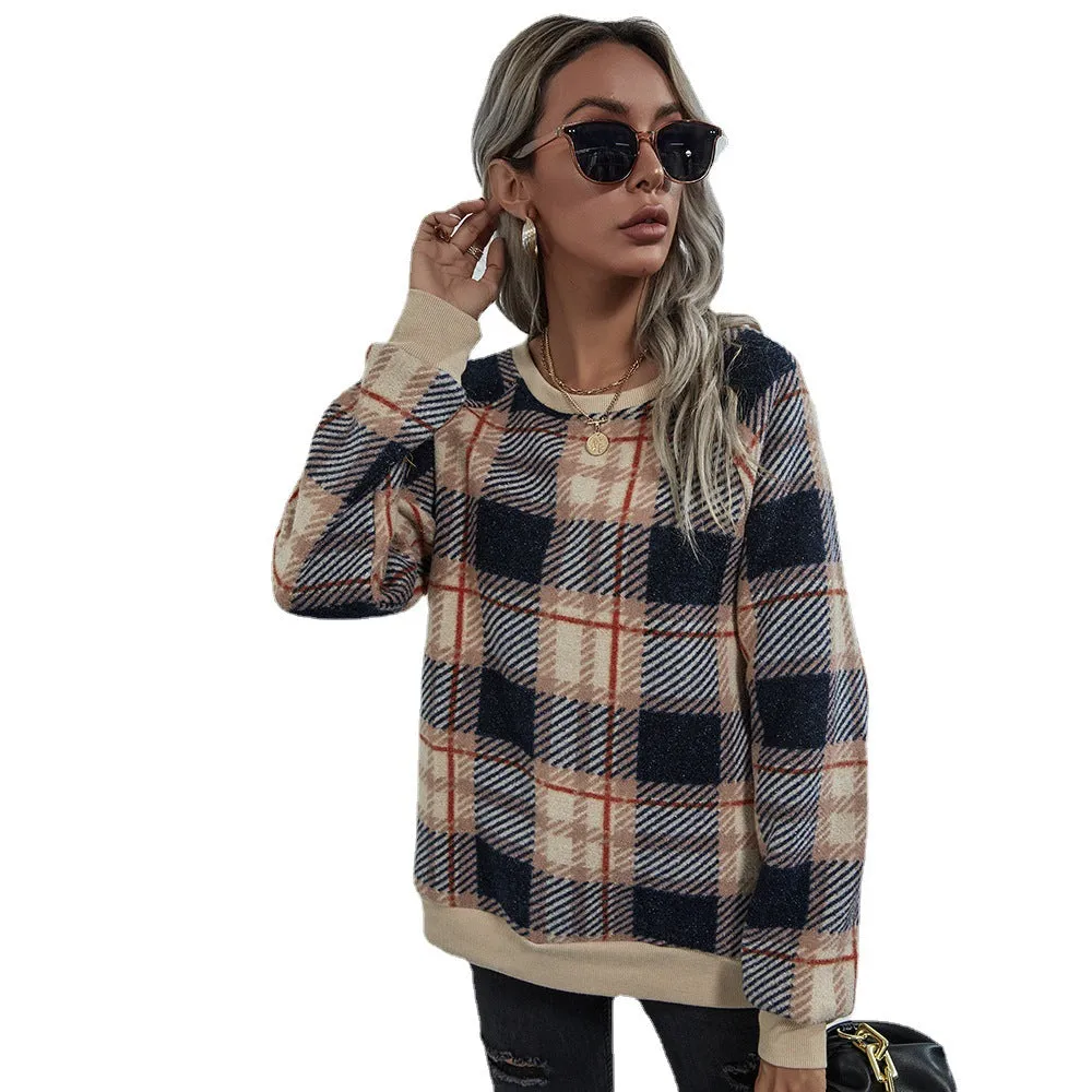 Plaid Casual Ladies Sweatshirt Fleece Shirt Women Wholesale