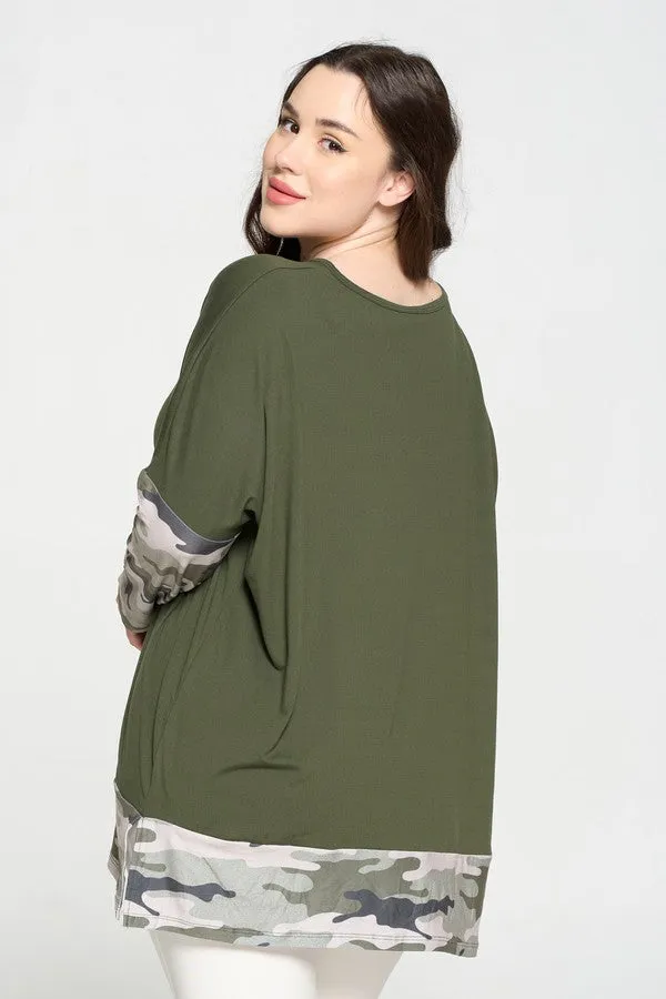 Plus Size Camo Print Oversized Tunic Top