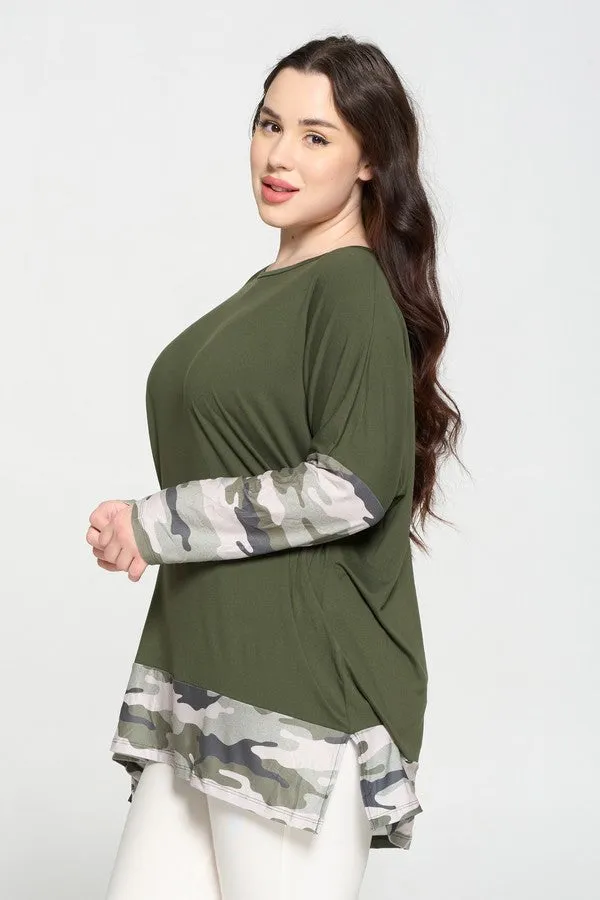 Plus Size Camo Print Oversized Tunic Top