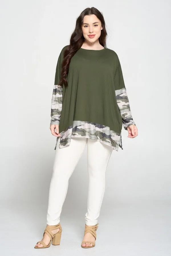 Plus Size Camo Print Oversized Tunic Top