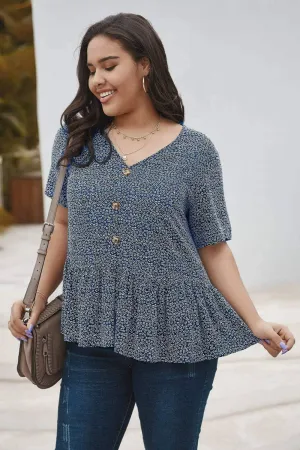 Plus Size Floral Print Short Sleeve Shirt