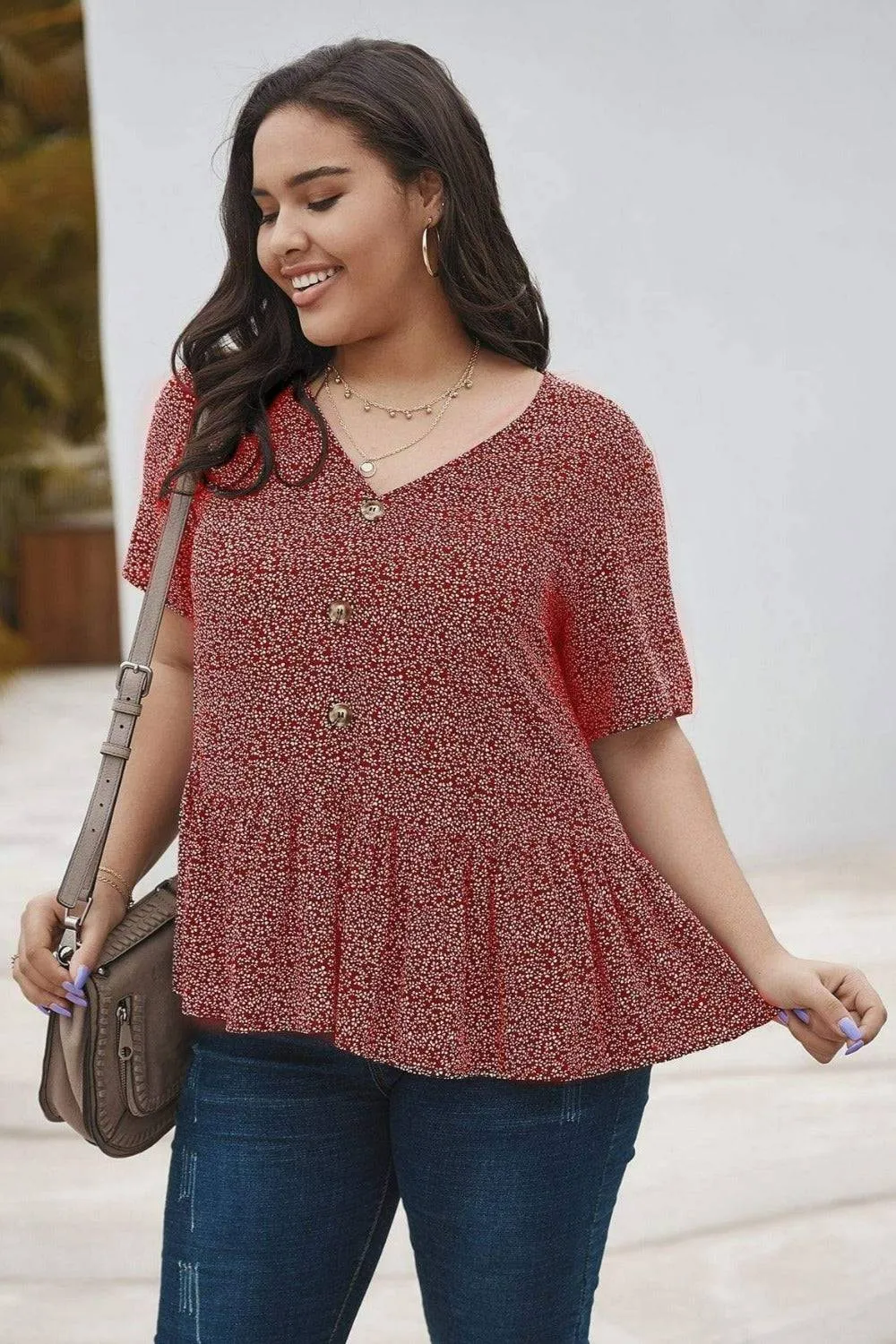 Plus Size Floral Print Short Sleeve Shirt