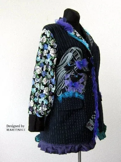 Plus Size Wool Sweatshirt Jacket,3XL Embroidered Jacket Coat