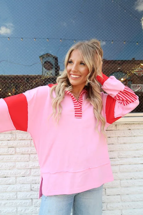 Polo Collar Striped Pullover