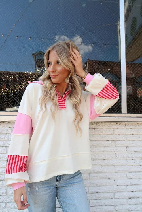 Polo Collar Striped Pullover