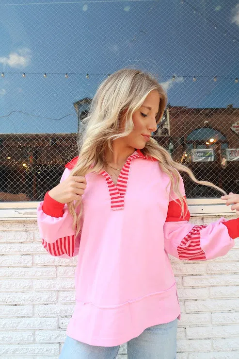 Polo Collar Striped Pullover