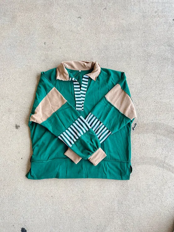 Polo Collar Striped Pullover