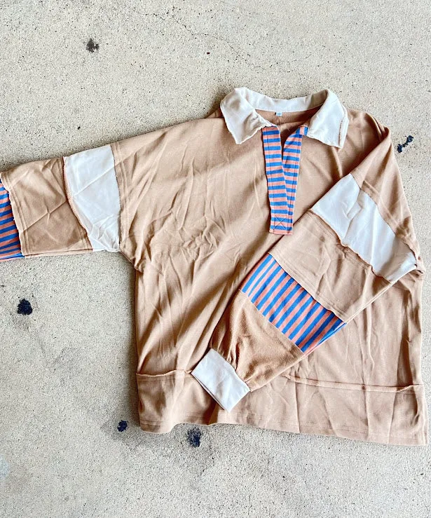 Polo Collar Striped Pullover