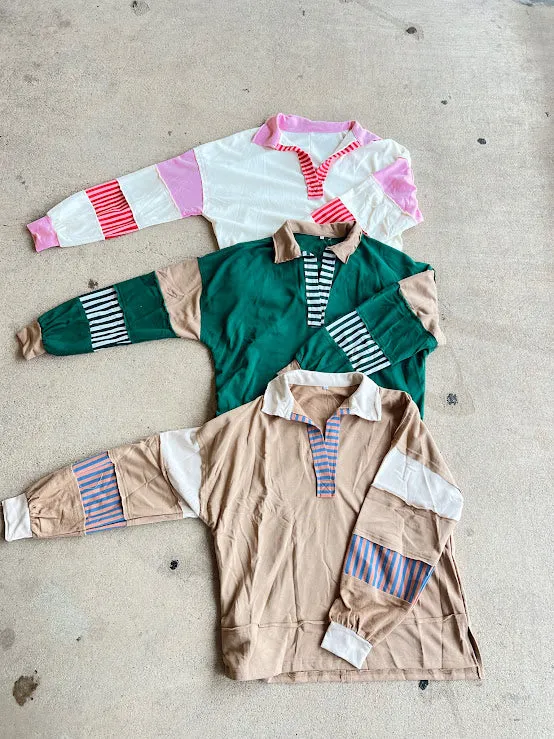 Polo Collar Striped Pullover