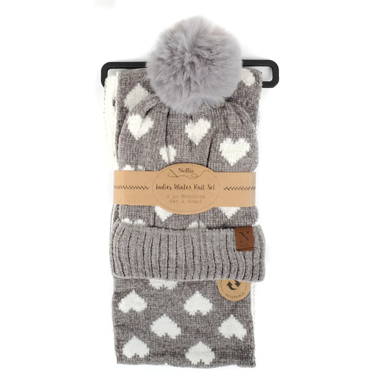 Pom Pom Hearts Winter Hat & Scarf Set