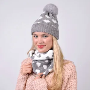 Pom Pom Hearts Winter Hat & Scarf Set