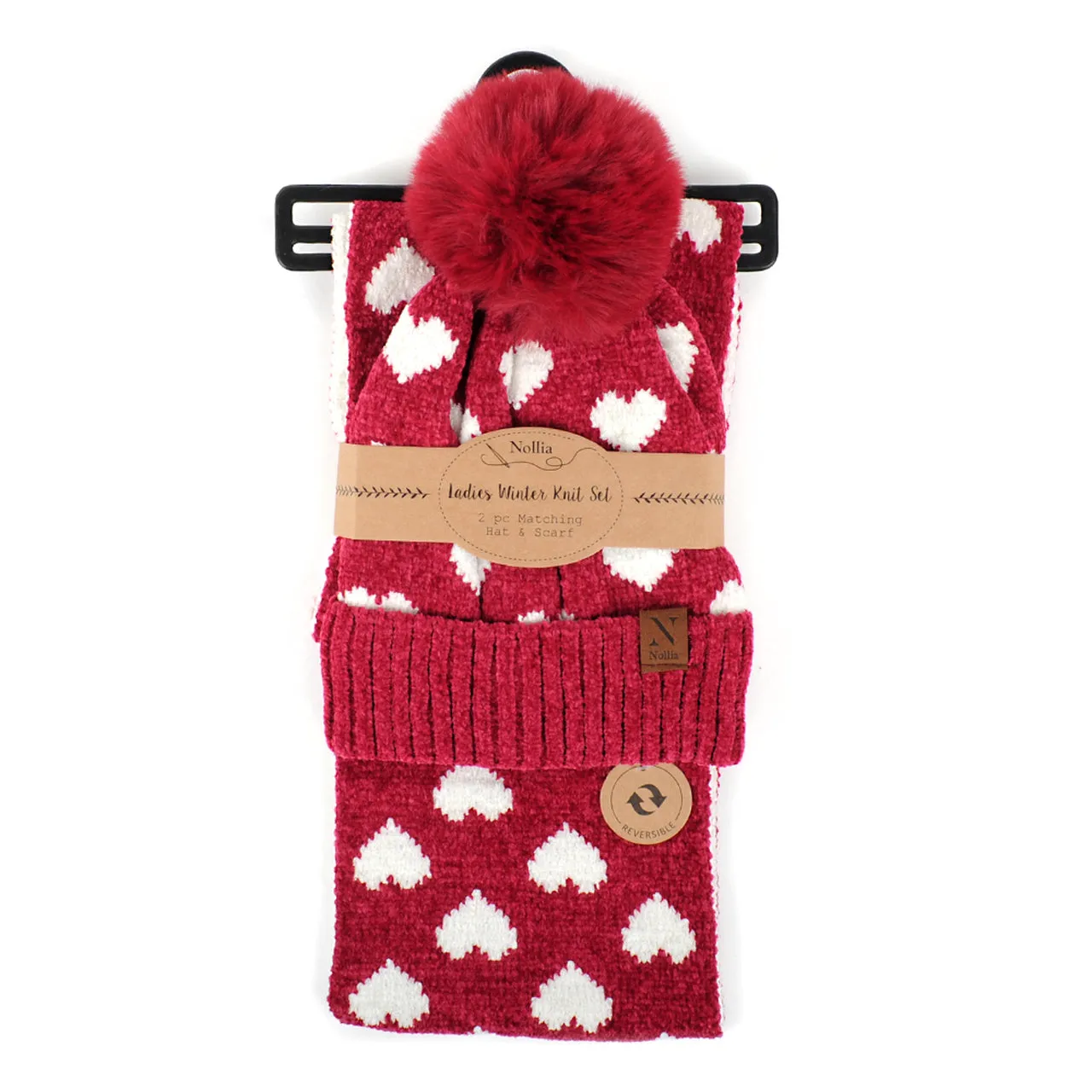 Pom Pom Hearts Winter Hat & Scarf Set