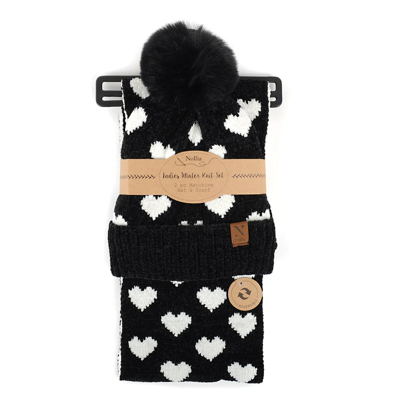 Pom Pom Hearts Winter Hat & Scarf Set