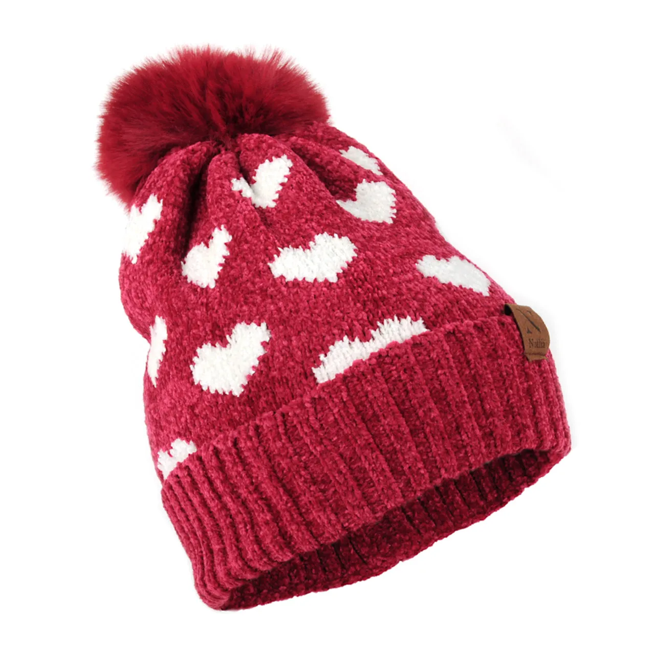 Pom Pom Hearts Winter Hat & Scarf Set