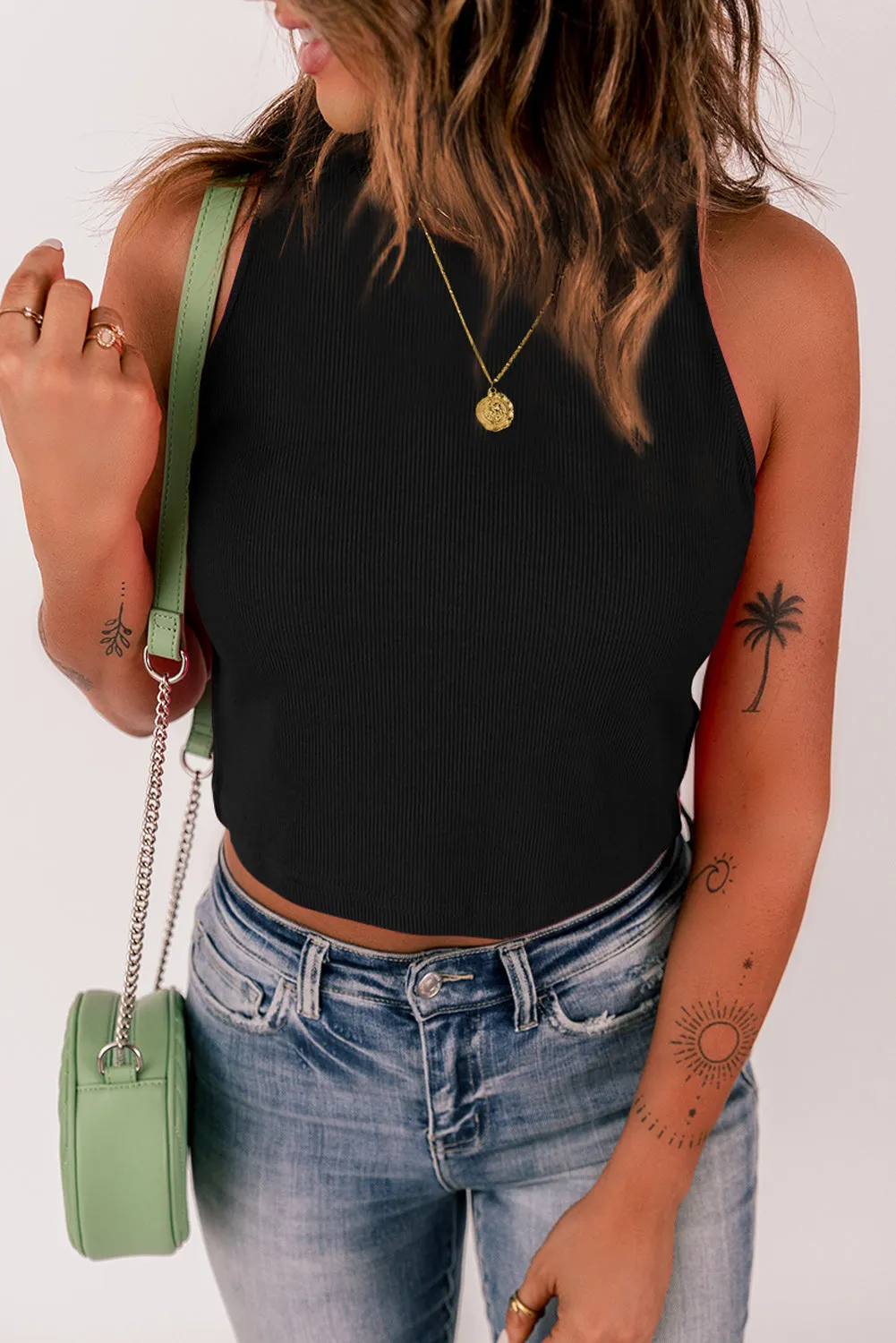 Rib Knit Sleeveless Crop Top