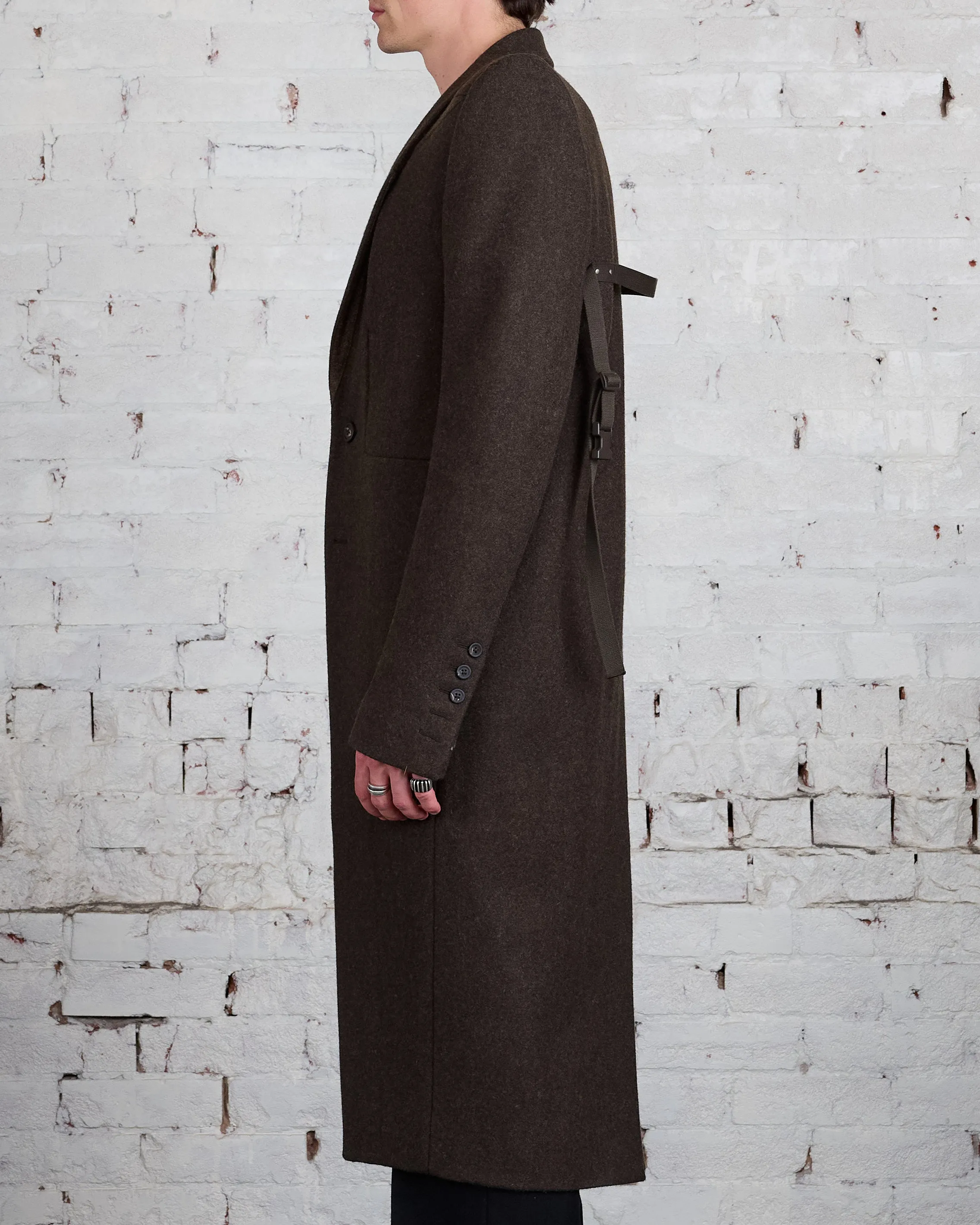 Rick Owens Fogpocket Neue Coat Loden Felt Wool Brown
