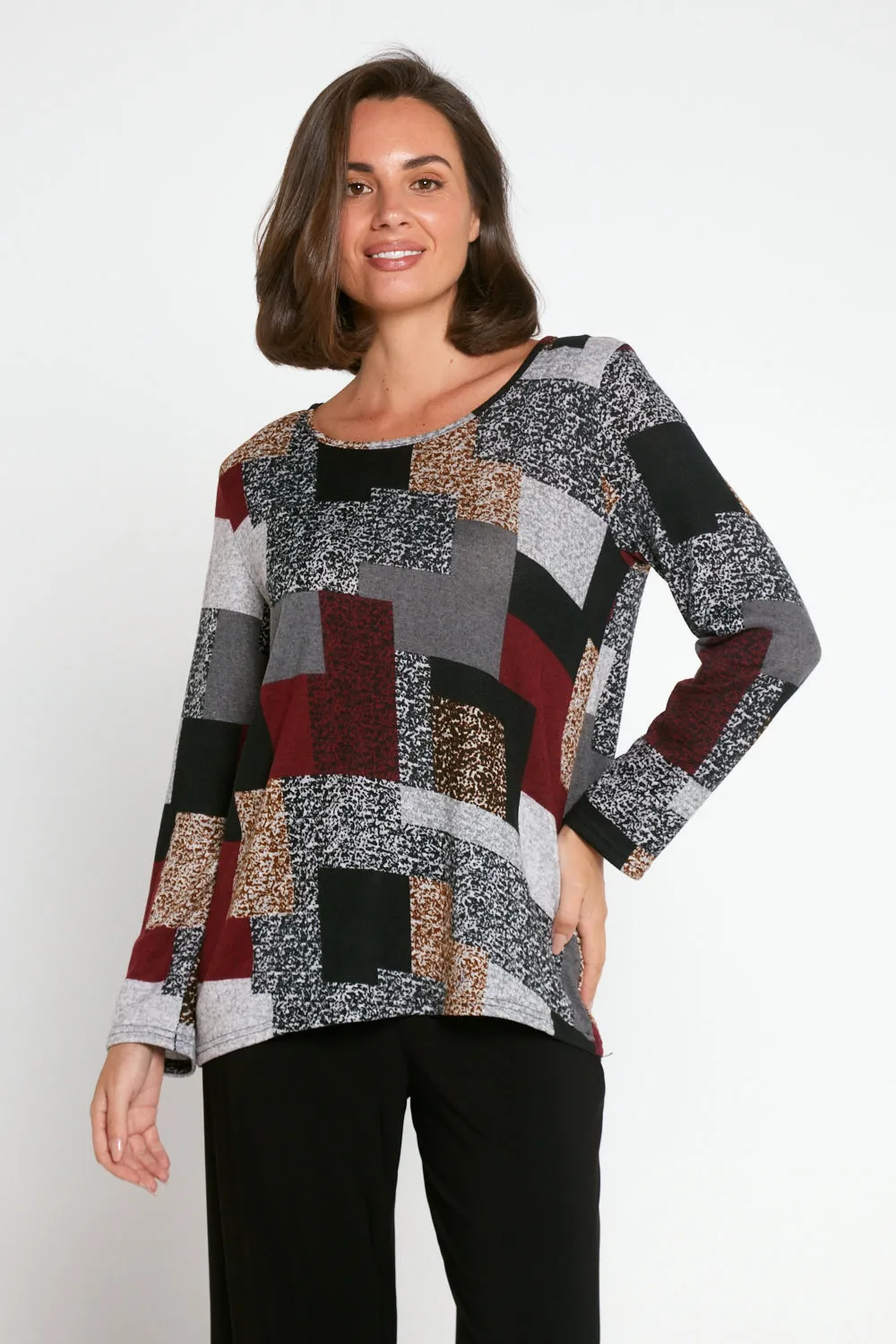 Rory Knit Top - Burgundy/Grey/Black