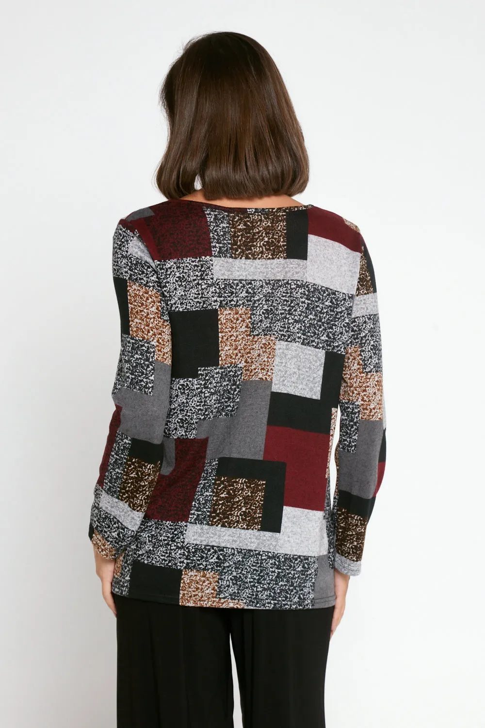 Rory Knit Top - Burgundy/Grey/Black