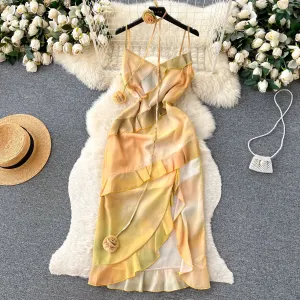 Ruffle Patchwork Floral Slip Dress