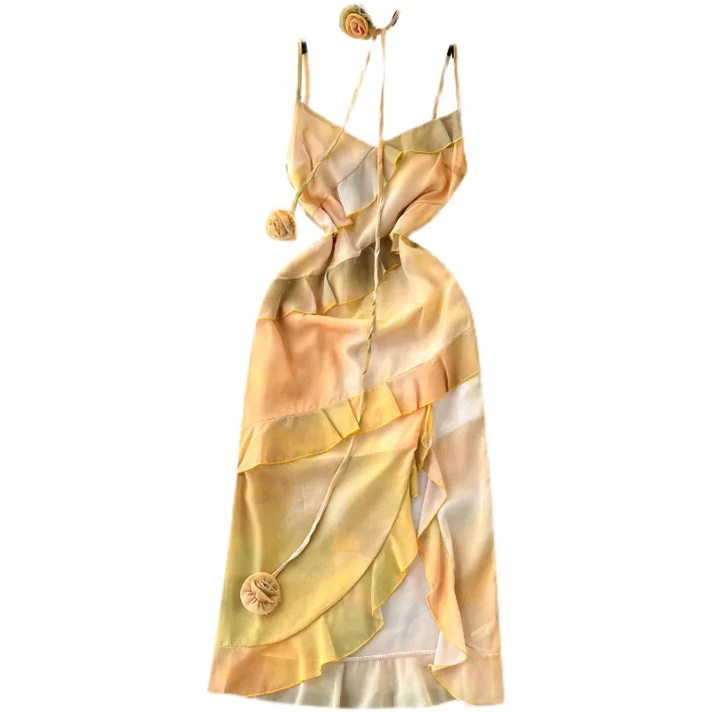 Ruffle Patchwork Floral Slip Dress