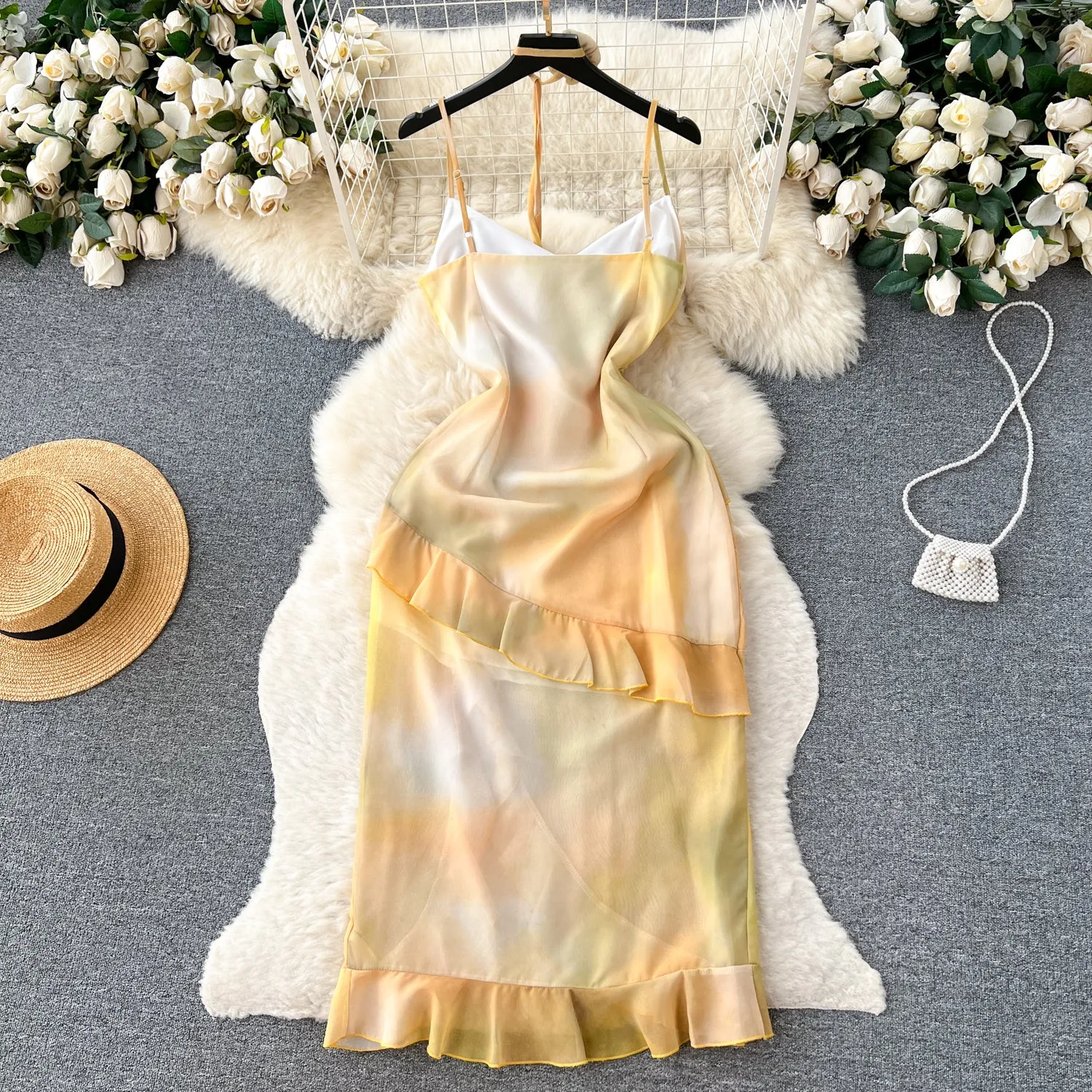 Ruffle Patchwork Floral Slip Dress