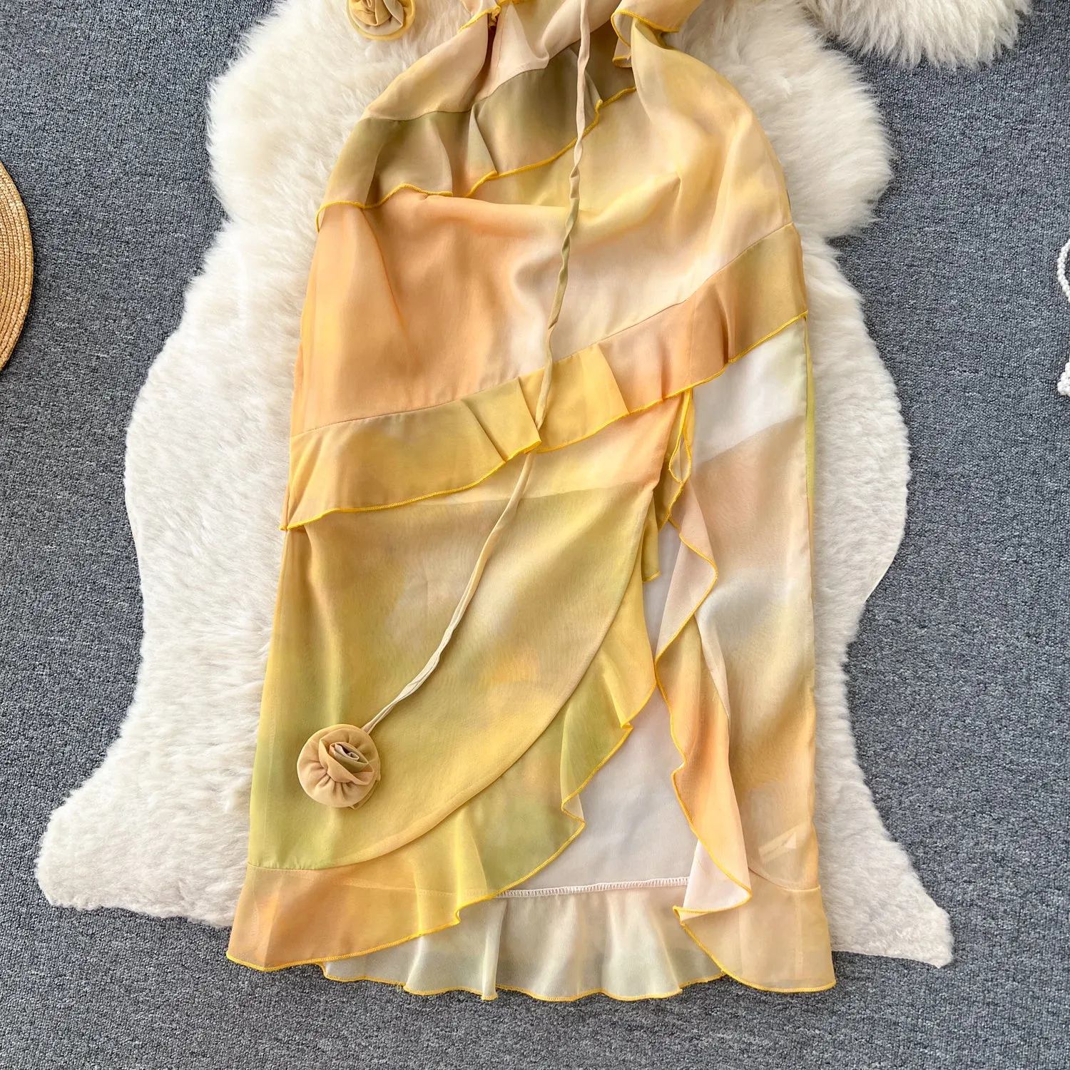 Ruffle Patchwork Floral Slip Dress