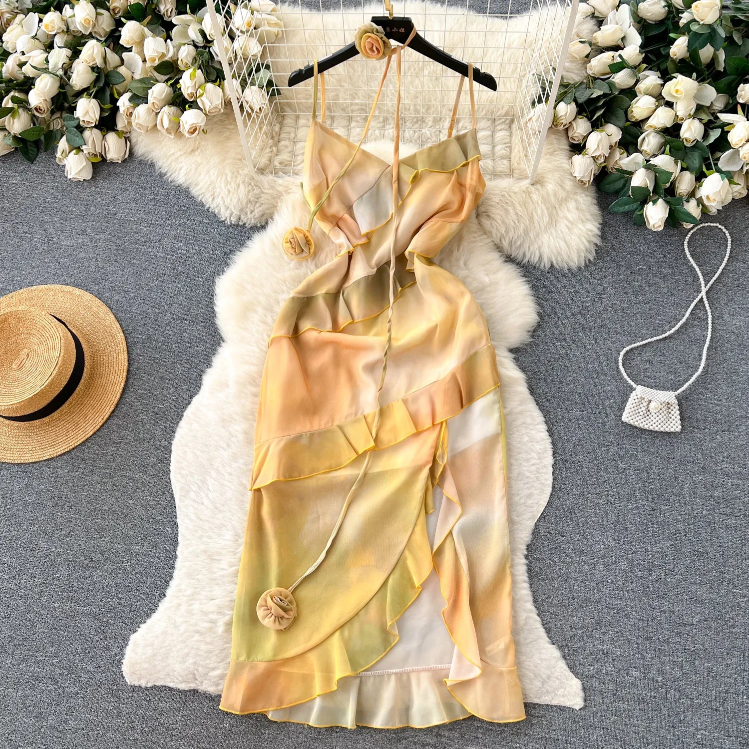 Ruffle Patchwork Floral Slip Dress