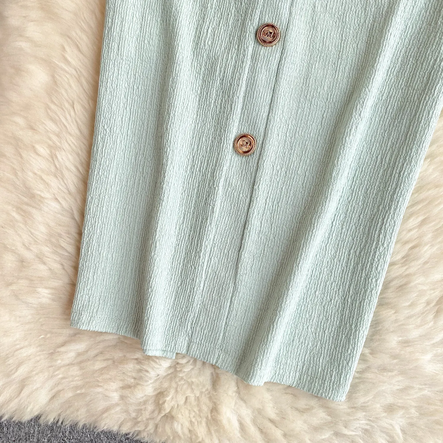 Ruffled Sleeve Single-breasted Slip Dress