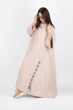 SAVINA Long Beige Dress with 2 sides pocket