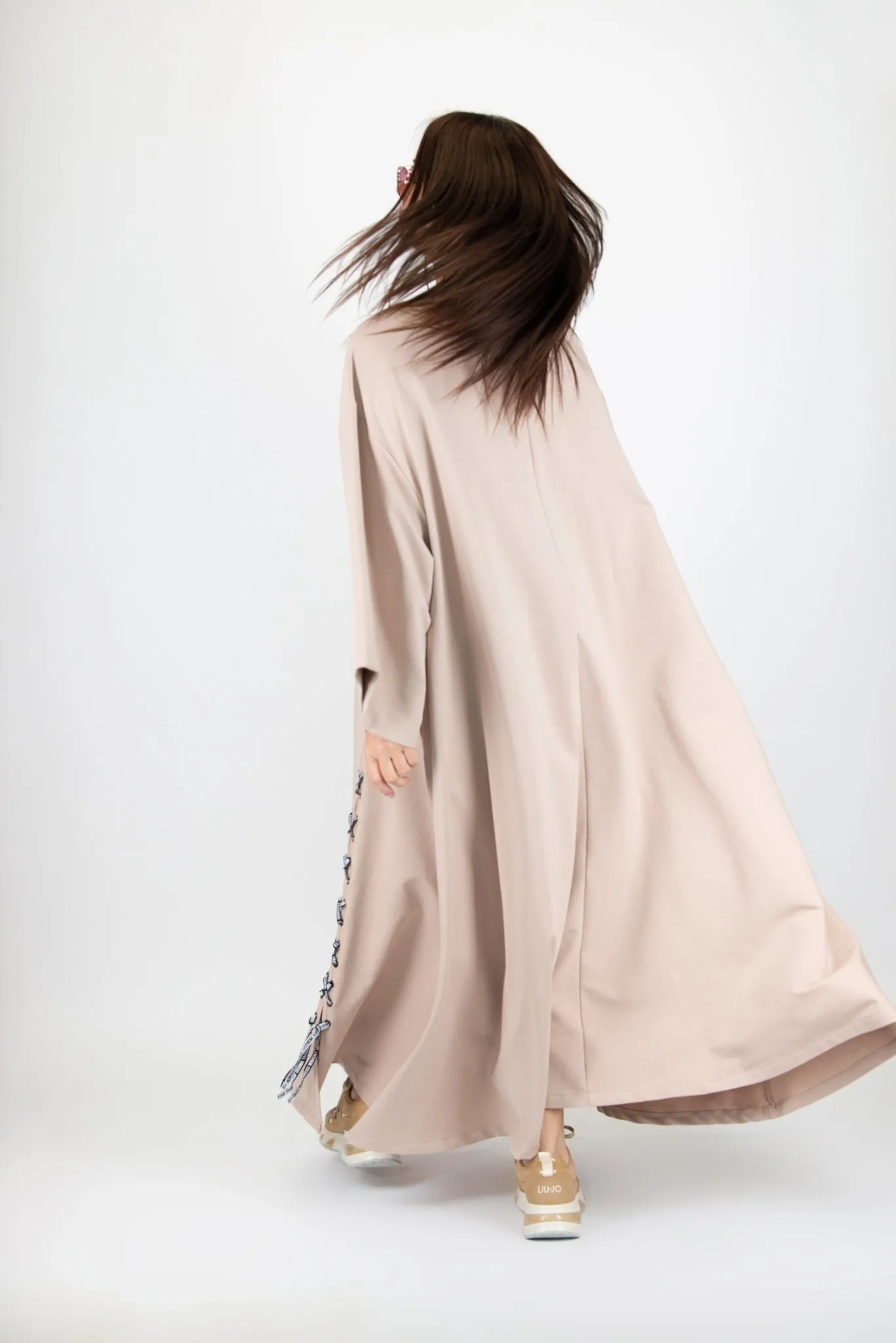 SAVINA Long Beige Dress with 2 sides pocket