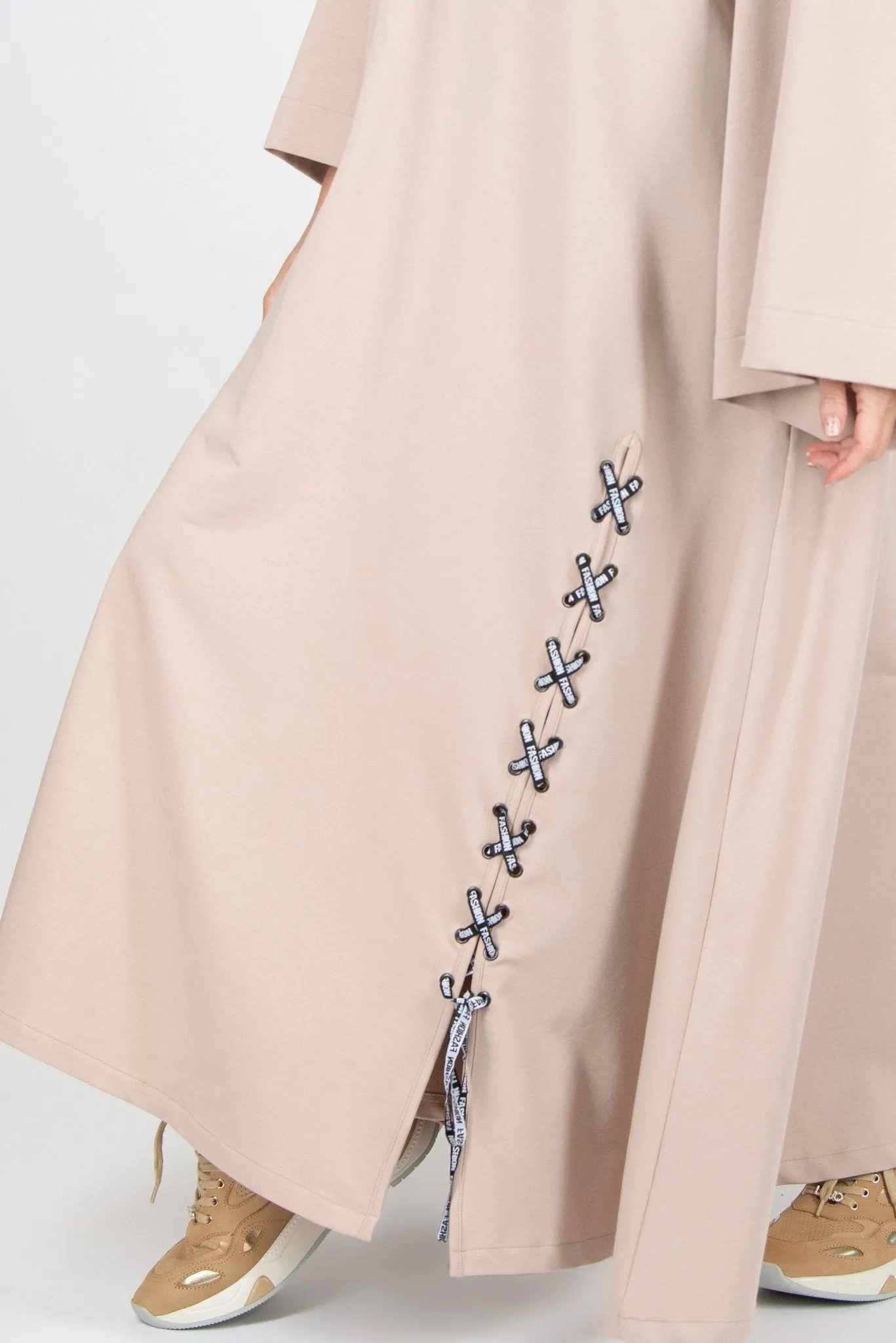 SAVINA Long Beige Dress with 2 sides pocket