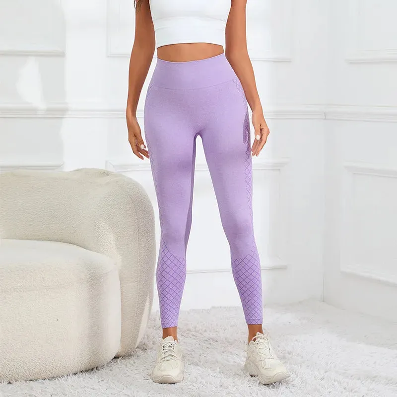 Seamless High Waist Striped Knitting Legging with Hip Lifting Feature