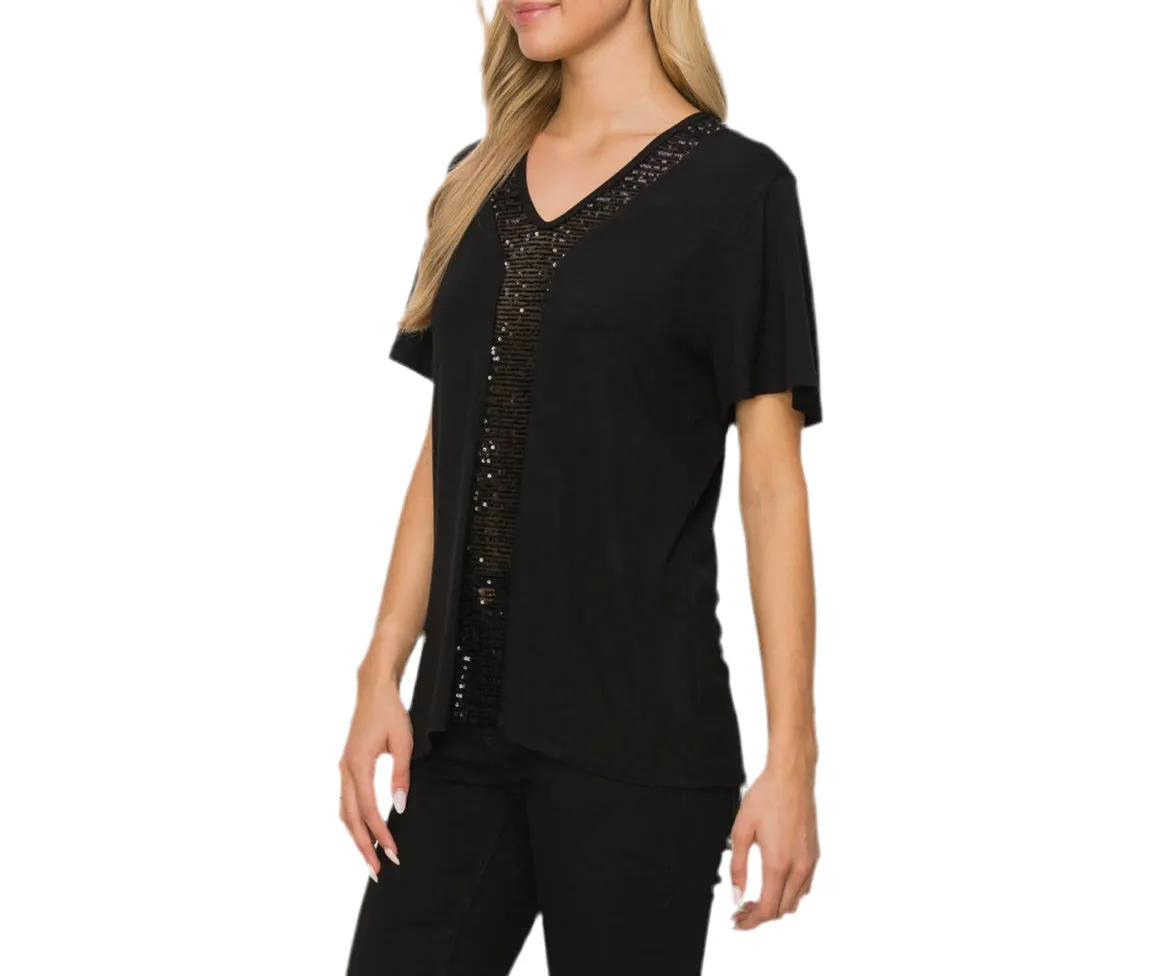 Sequin Inset Short Sleeve Top