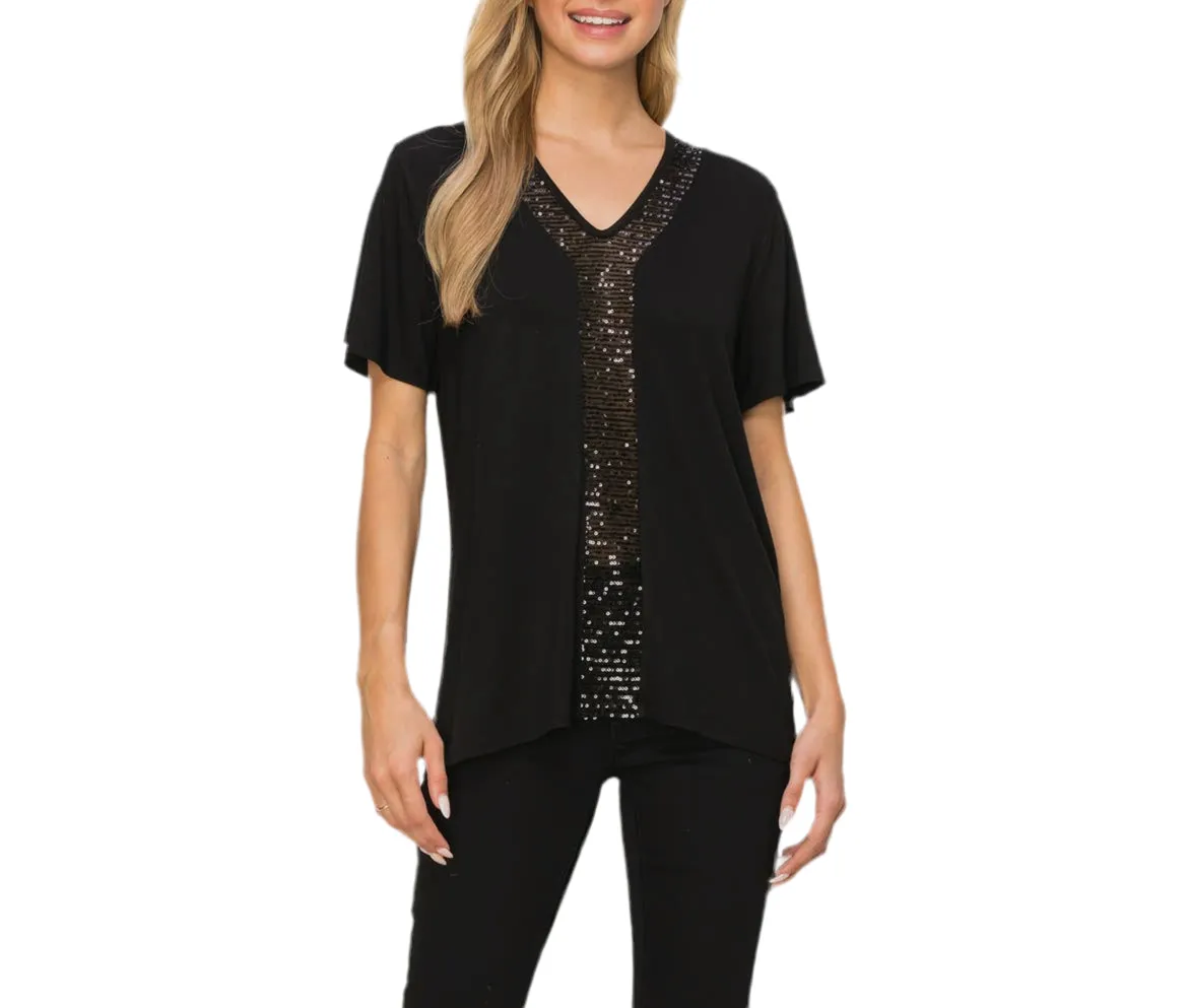 Sequin Inset Short Sleeve Top
