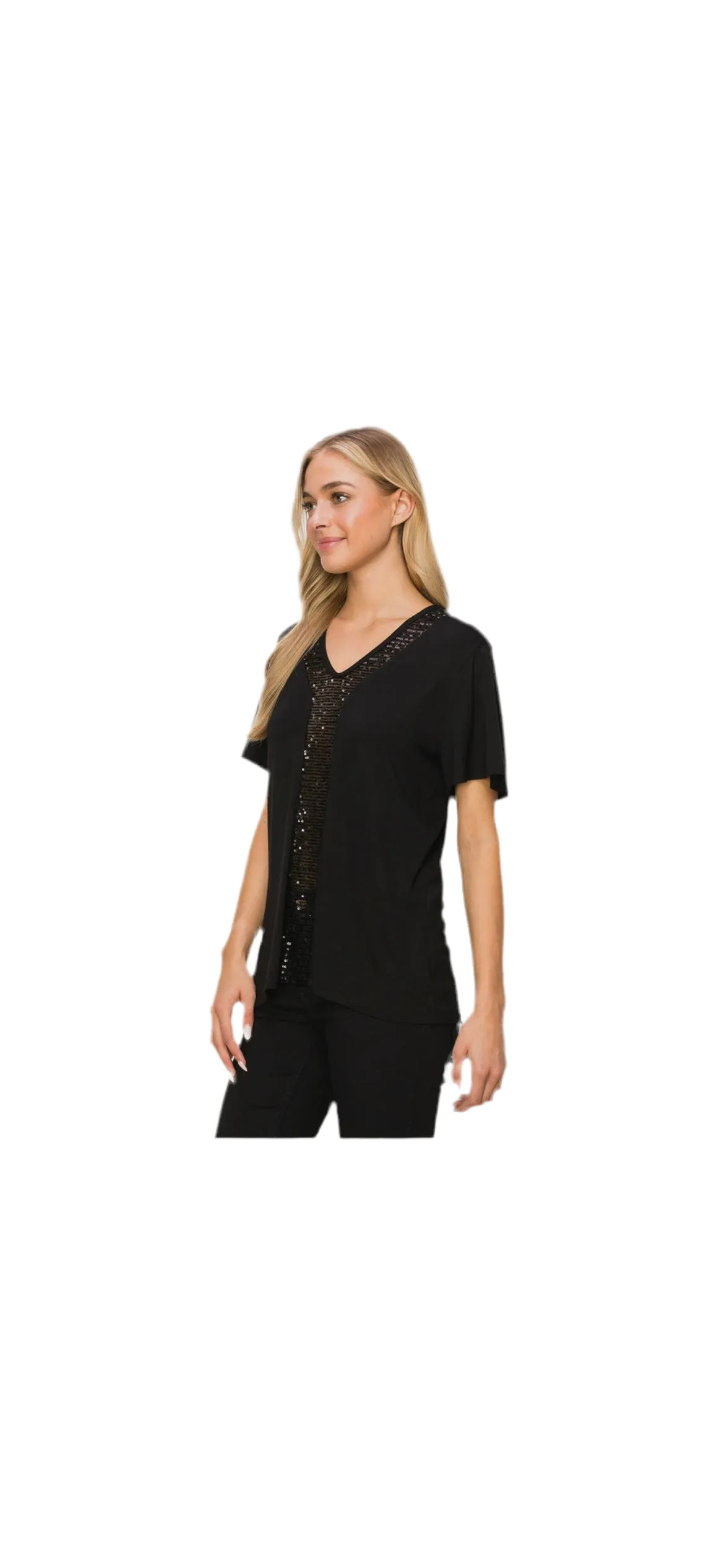 Sequin Inset Short Sleeve Top